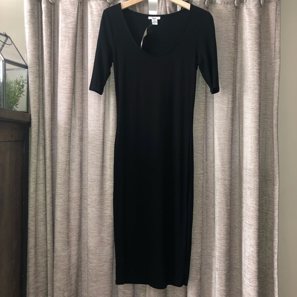 NWT Bar III Basic Black Short Sleeve Bodycon Midi Dress Size Small - Picture 1 of 8